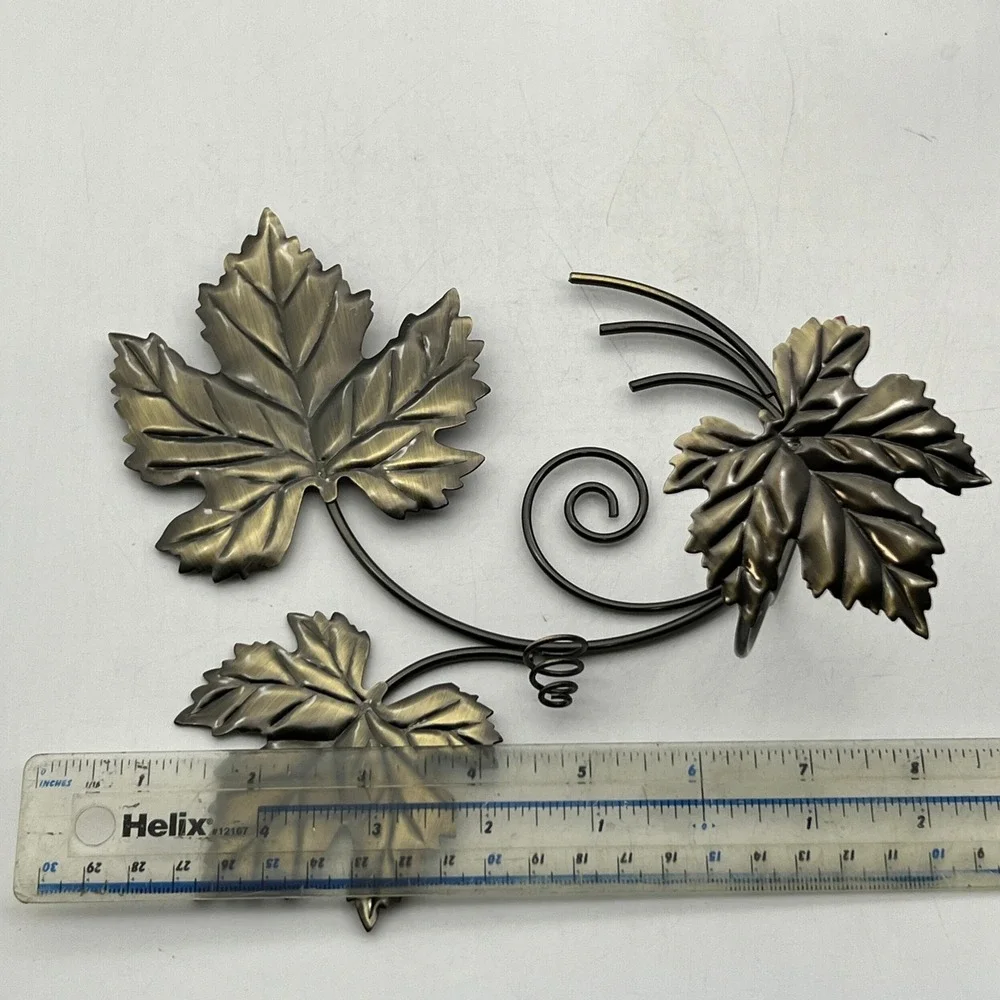 PartyLite Vintage Grape Leaf Metal Sconces Pair Bronze Tone Wall Candle Holders